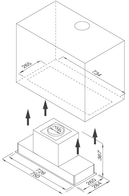 Bản vẽ máy hút mùi HJ-168 âm tủ Malloca 