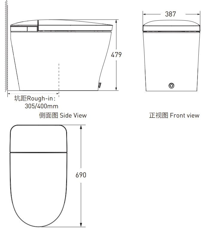 Bản vẽ kích thước bồn cầu thông minh Moen HKSW 1364C