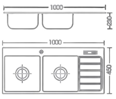Bản vẽ kích thước chậu rữa chén Sơn Hà HM.X.2C.100.2.3