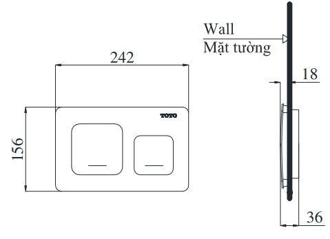 Bản vẽ kích thước nắp đậy nút nhấn HBM033CPR TOTO