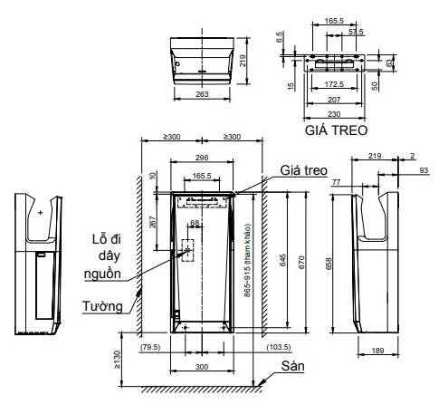 Bản vẽ kích thước máy sấy khô tay Inax JT-2162