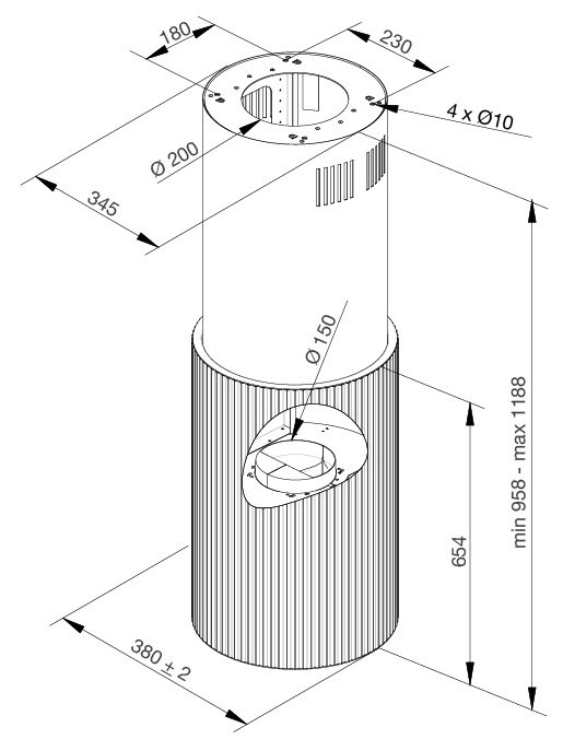 Bản vẽ kỹ thuật máy hút mùi đảo K 382B Malloca