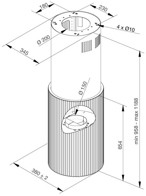 Bản vẽ kỹ thuật máy hút mùi đảo K 382G Malloca