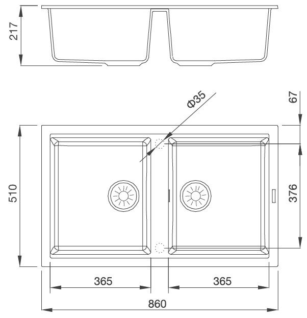 Bản vẽ chậu Malloca K-45086 2 hộc