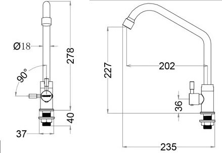 Bản vẽ kích thước vòi rửa chén K022C CAESAR