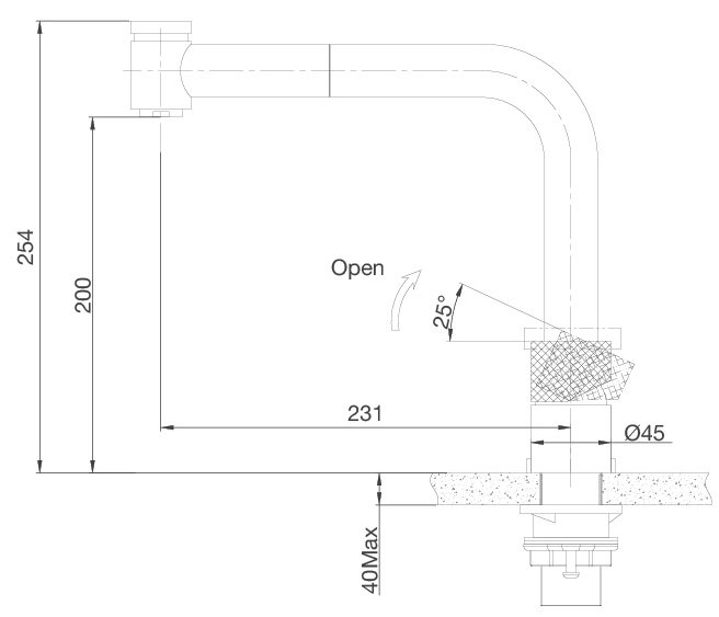 Bản vẽ vòi rửa chén Malloca K068 PO rút dây