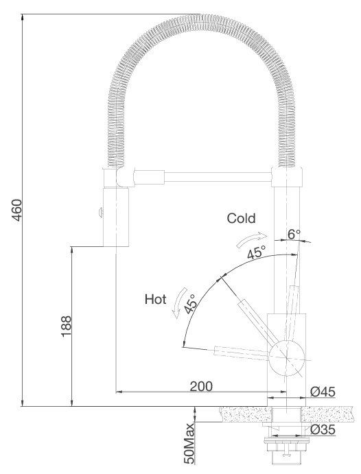Bản vẽ vòi Malloca K088 CS rửa bát
