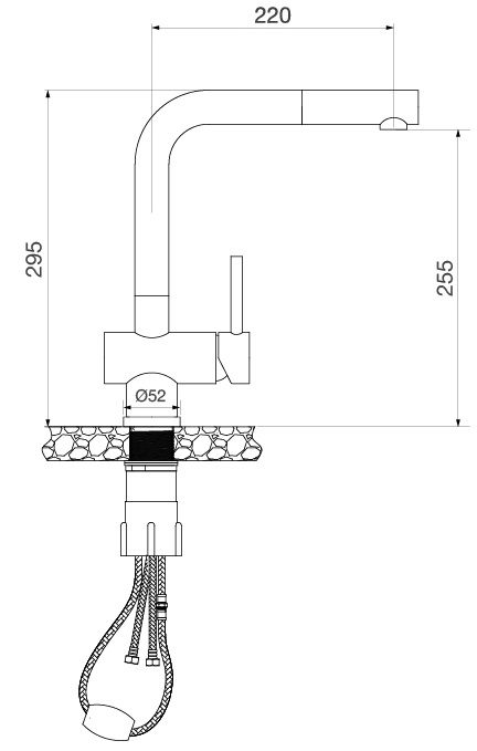 Bản vẽ vòi chậu rửa chén Malloca K103SS rút dây