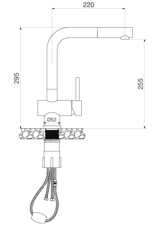 Bản vẽ kích thước vòi bếp Malloca K103BL rút dây