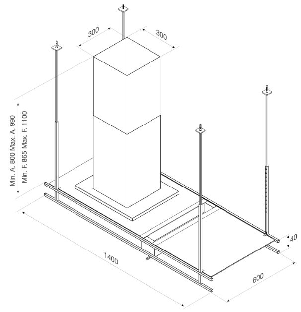 Bản vẽ kỹ thuật máy hút mùi K140B độc lập Malloca