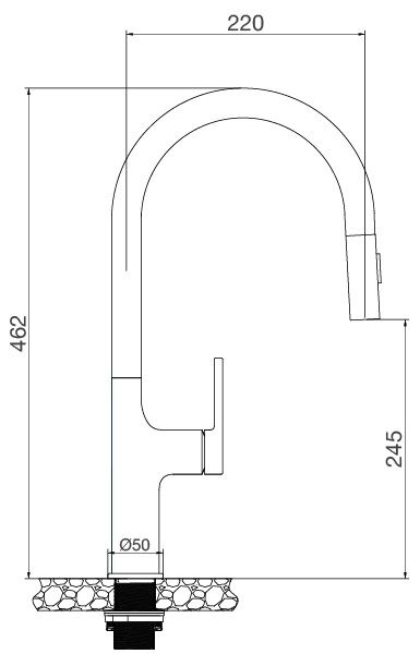 Bản vẽ vòi rửa chén K 1726 SS Malloca rút dây