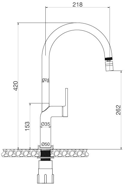 Bản vẽ vòi bếp K2202 CR Malloca nóng lạnh