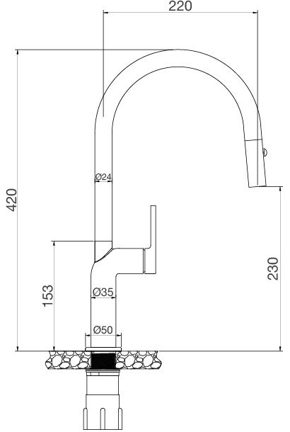 Bản vẽ vòi rửa chén K 2203 CR Malloca rút dây
