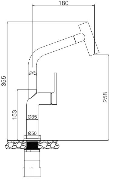 Bản vẽ vòi bếp dây rút K2206 CR Malloca nóng lạnh