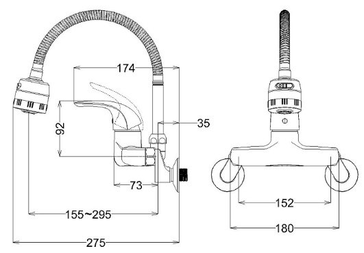 Bản vẽ kích thước vòi rửa chén K526C Caesar