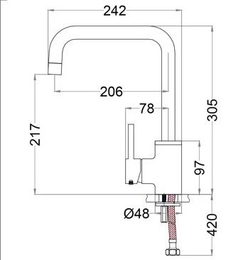 Bản vẽ kích thước vòi rửa chén K685C CAESAR