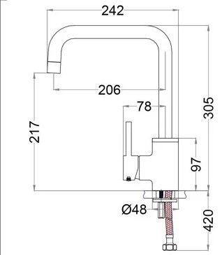 Bản vẽ kích thước vòi rửa chén K685C CAESAR