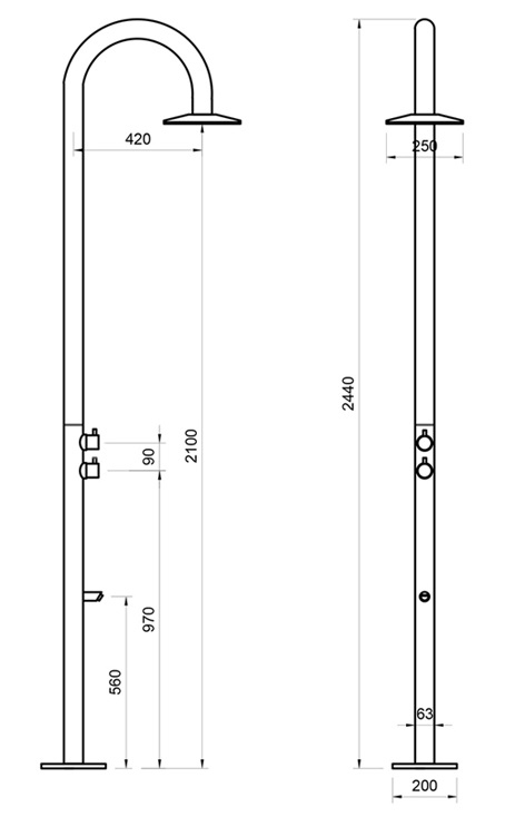 Bản vẽ kỹ thuật sen cây tắm đứng Kanly KLS9007 BG đặt sàn