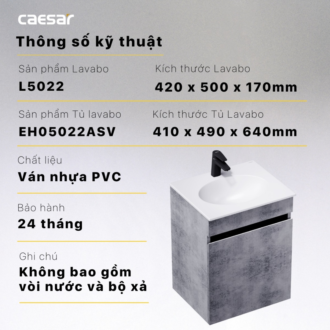 Thông số bộ tủ lavabo Caesar L5022 EH05022ASV treo