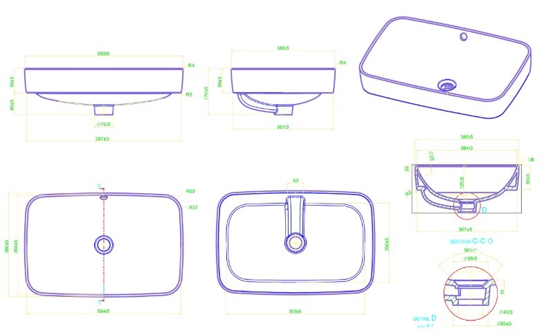 Bản vẽ kỹ thuật chậu Caesar L5262