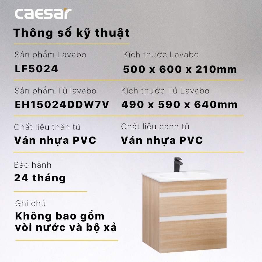 Kích thước tủ lavabo Caesar LF5024 EH15024DDW7V