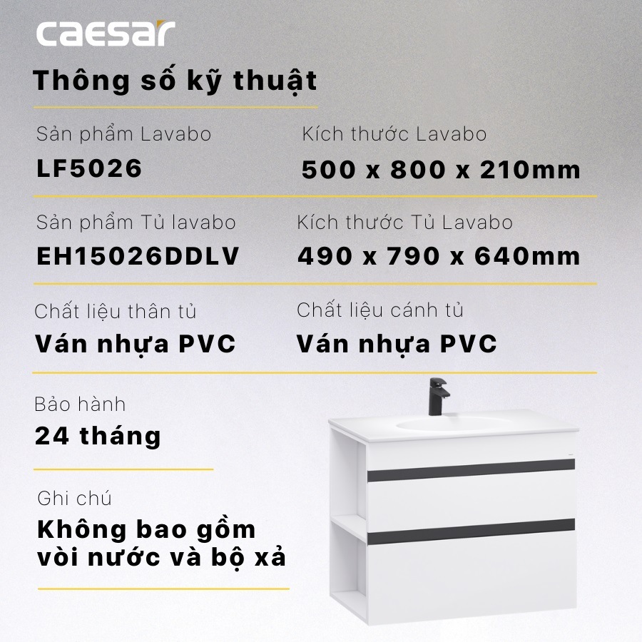 Kích thước tủ lavabo Caesar LF5026 EH15026DDLV