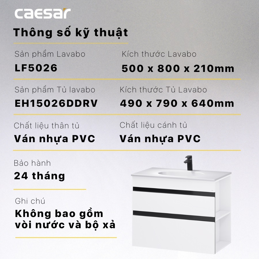 Kích thước tủ lavabo Caesar LF5026 EH15026DDRV