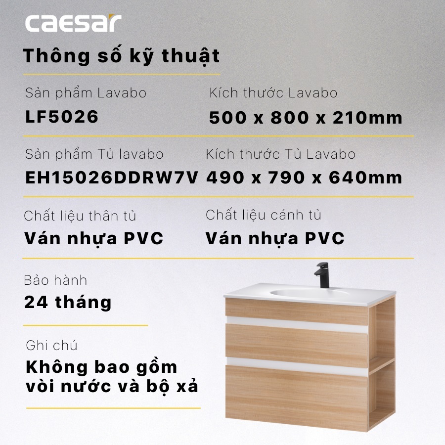 Kích thước tủ lavabo Caesar LF5026 EH15026DDRW7V