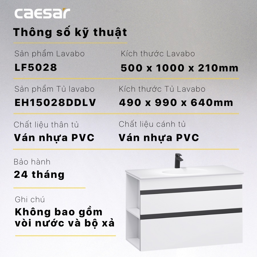 Kích thước tủ lavabo Caesar LF5026 EH15026DDRW7V