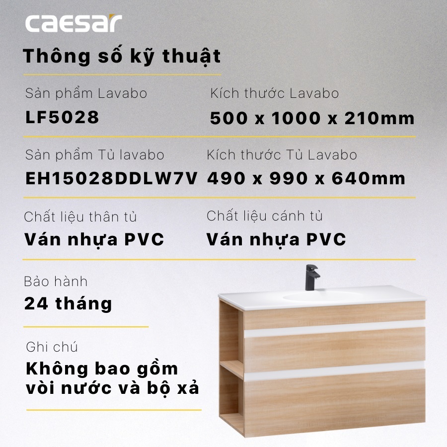 Kích thước tủ lavabo Caesar LF5028 EH15028DDLW7V