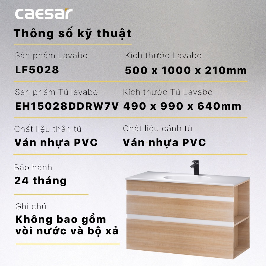 Kích thước tủ lavabo Caesar LF5028 EH15028DDRW7V