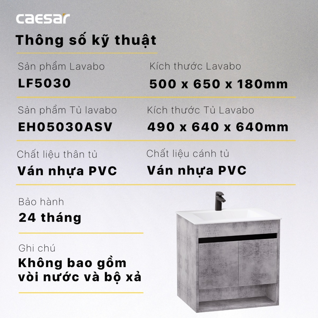 Chi tiết kích thước tủ chậu Caesar LF5030 EH05030ASV