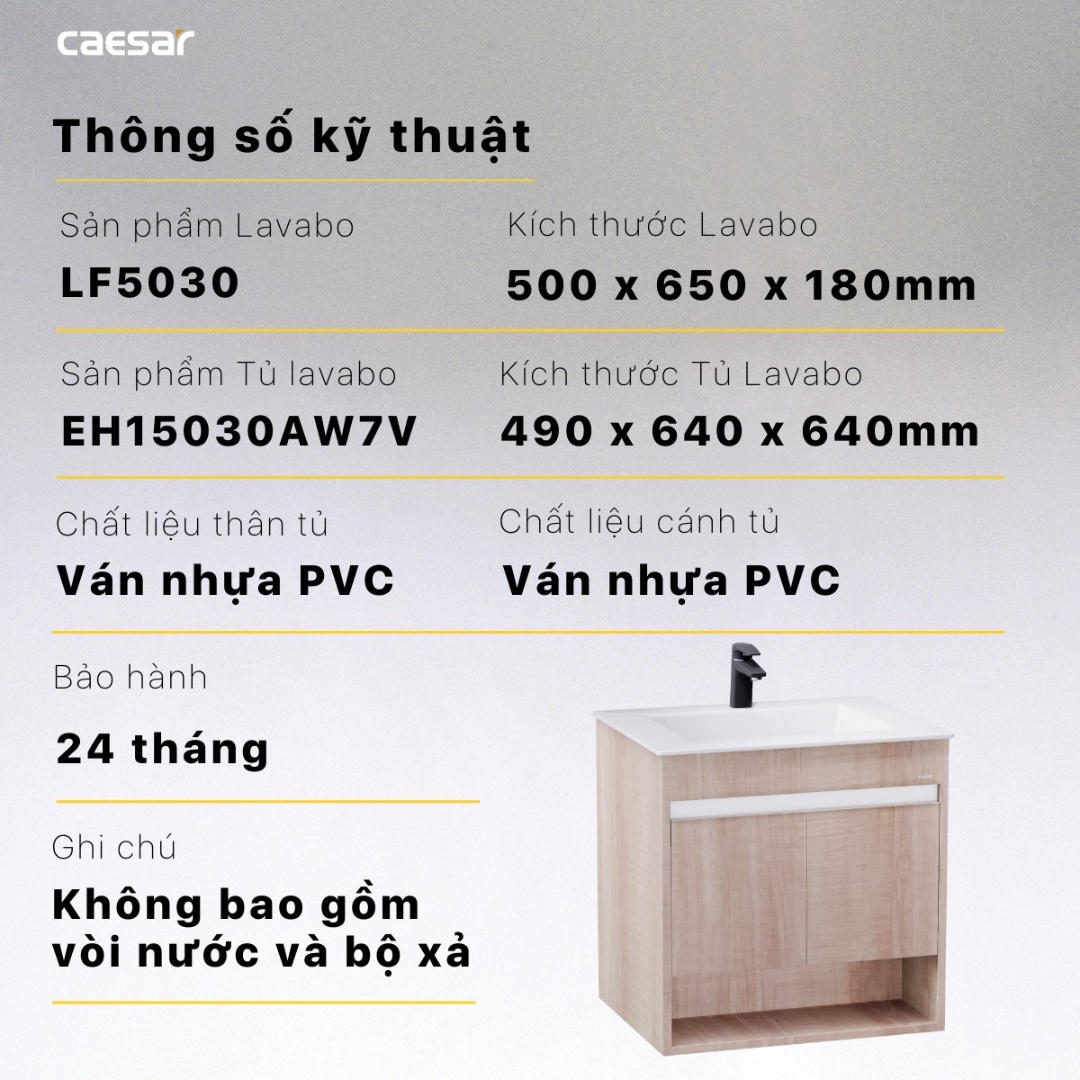 Chi tiết kích thước tủ chậu Caesar LF5030 EH15030AW7V