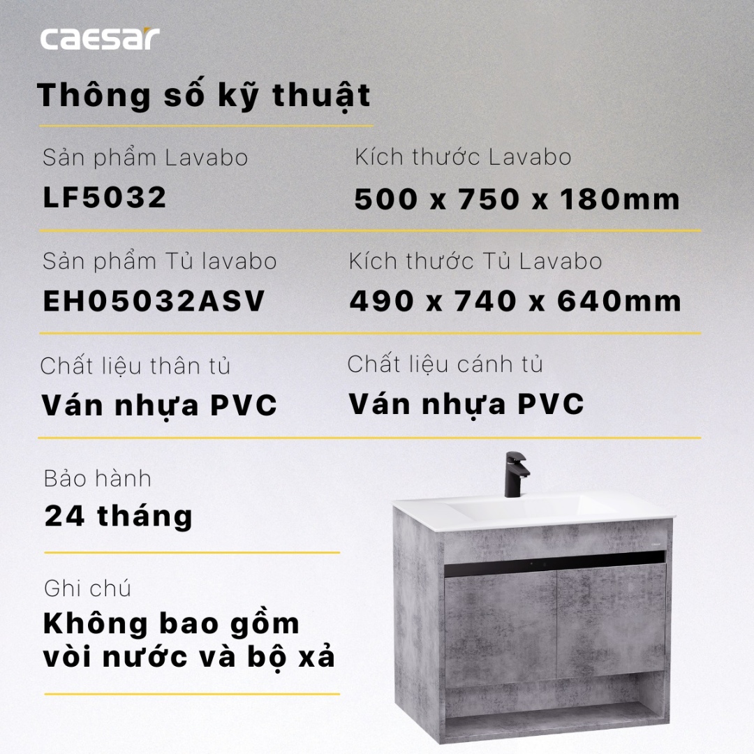 Thông số chậu Caesar LF5032 EH05032ASV treo tường