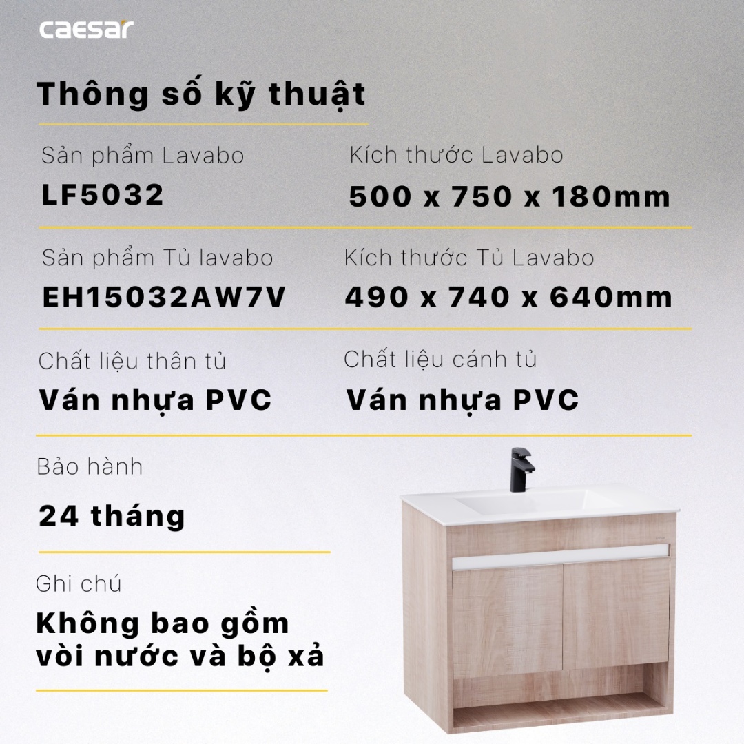 Thông số chậu Caesar LF5032 EH15032AW7V treo tường