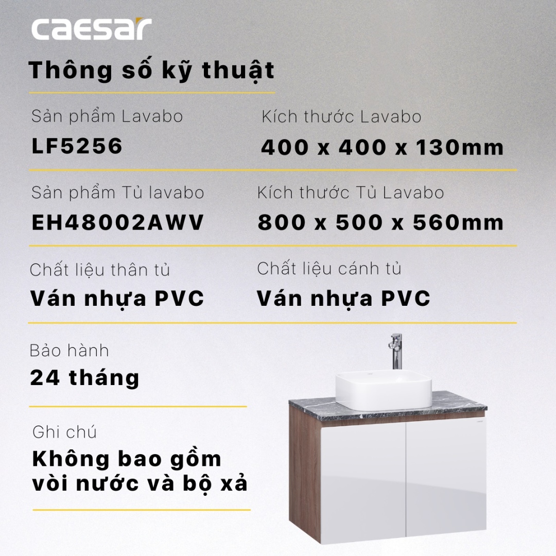 Bản vẽ kích thước lavabo kết hợp tủ LF5256 - EH48002AWV Caesar