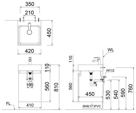 Bản vẽ kích thước tủ chậu rửa Caesar LF5261 EH15261AV 