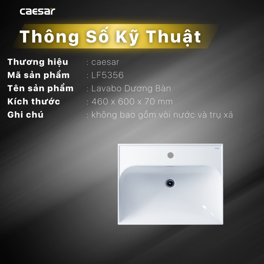 Bản vẽ kỹ thuật chậu rửa mặt Caesar LF 5356 đặt bàn
