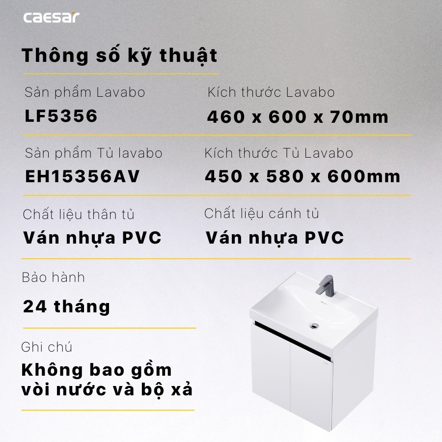 Thông số kỹ thuật lavabo LF5356-EH15356AV CAESAR