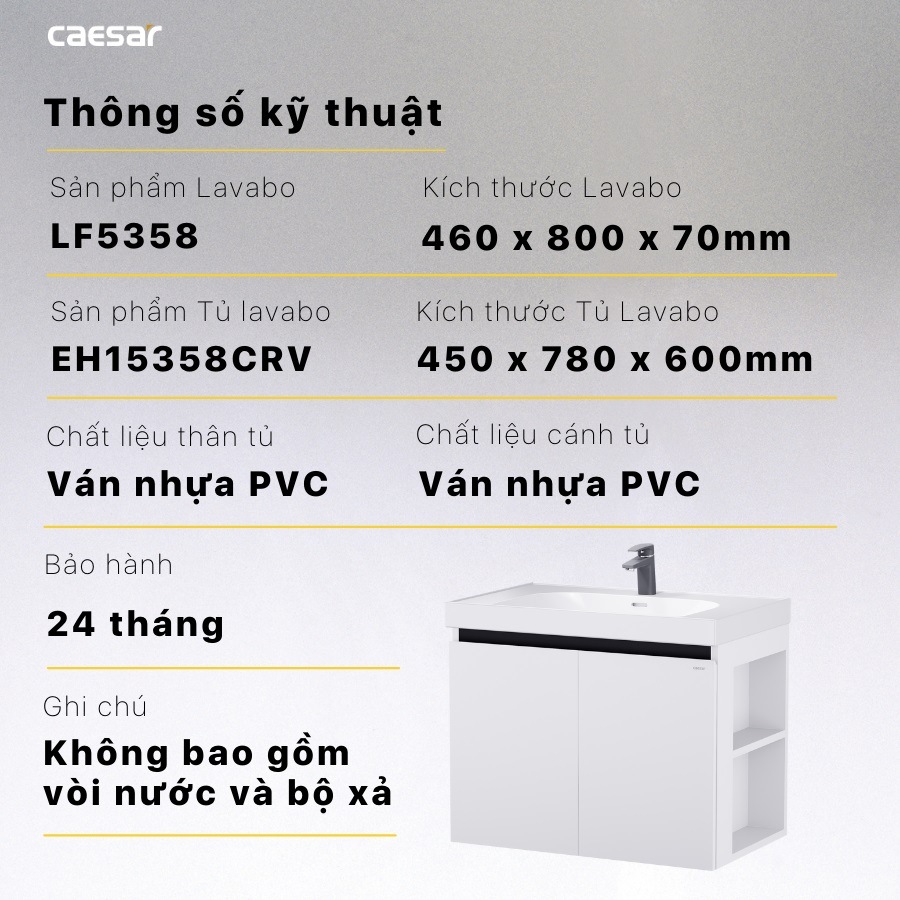 Thông số kỹ thuật lavabo LF5358-EH15358CRV CAESAR