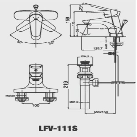 Bản vẽ kích thước vòi lavabo Inax LFV-111S