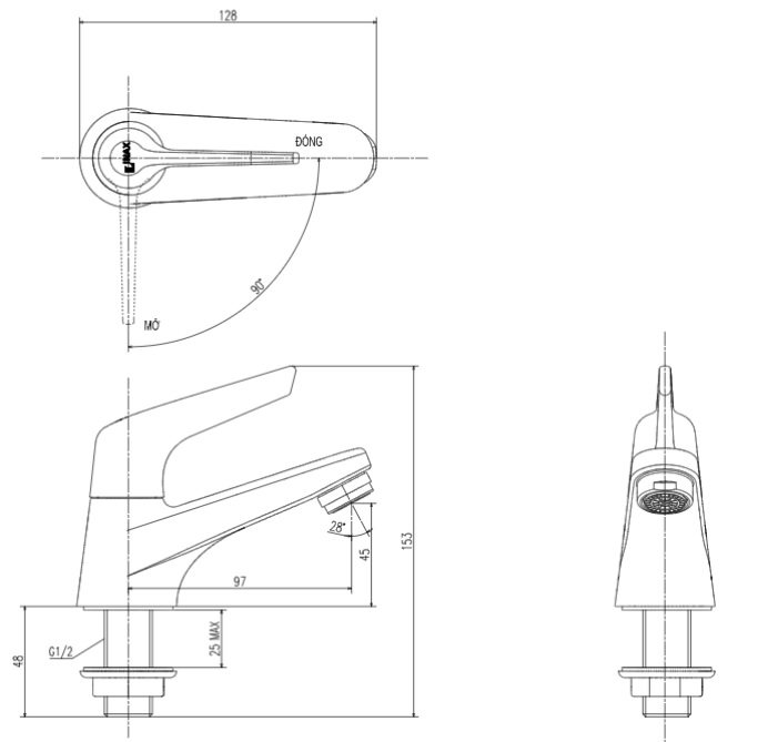 Bản vẽ kích thước vòi lavabo lạnh Inax LFV-17