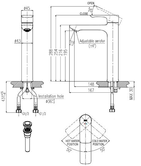 Bản vẽ kích thước vòi chậu rửa mặt LFV 612SH 2 INAX