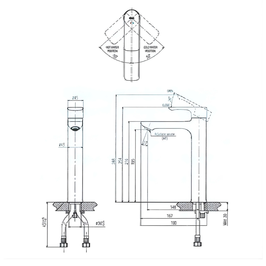 Bản vẽ kích thước vòi rửa tay LFV 612SH INAX