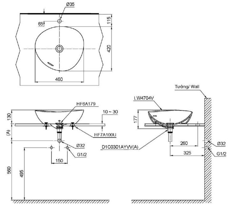 Bản vẽ bồn rửa mặt TOTO LT4704G19#MGR
