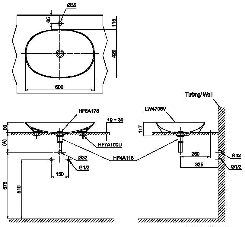 Bản vẽ chậu rửa mặt TOTO LT4706MW