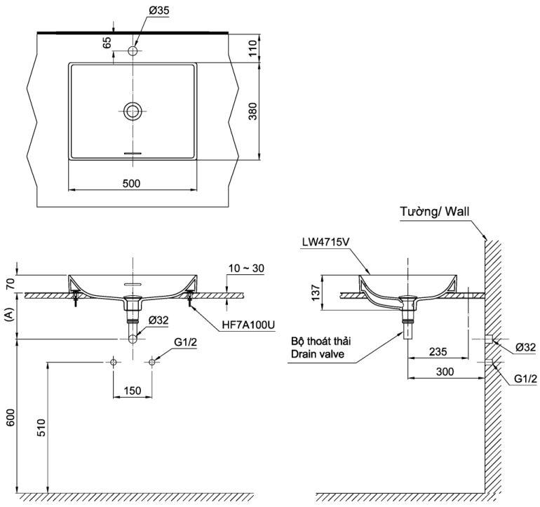 Bản vẽ chậu rửa mặt TOTO LT4715G19MGR