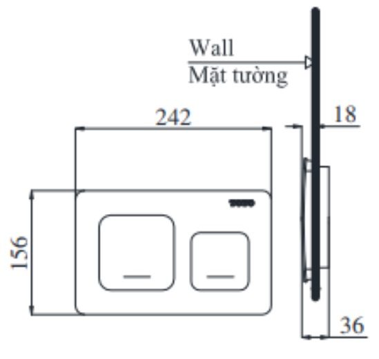 Bản vẽ kích thước nút nhấn MB004CPR gắn bồn cầu treo tường TOTO