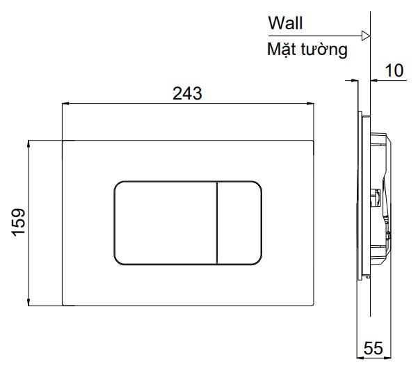 Bản vẽ kích thước nút nhấn MB170P#WH bồn cầu treo tường