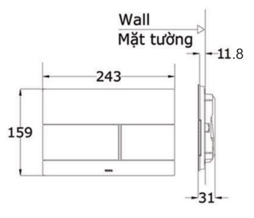 Bản vẽ kích thước nút nhấn MB171M SS gắn bồn cầu treo tường TOTO